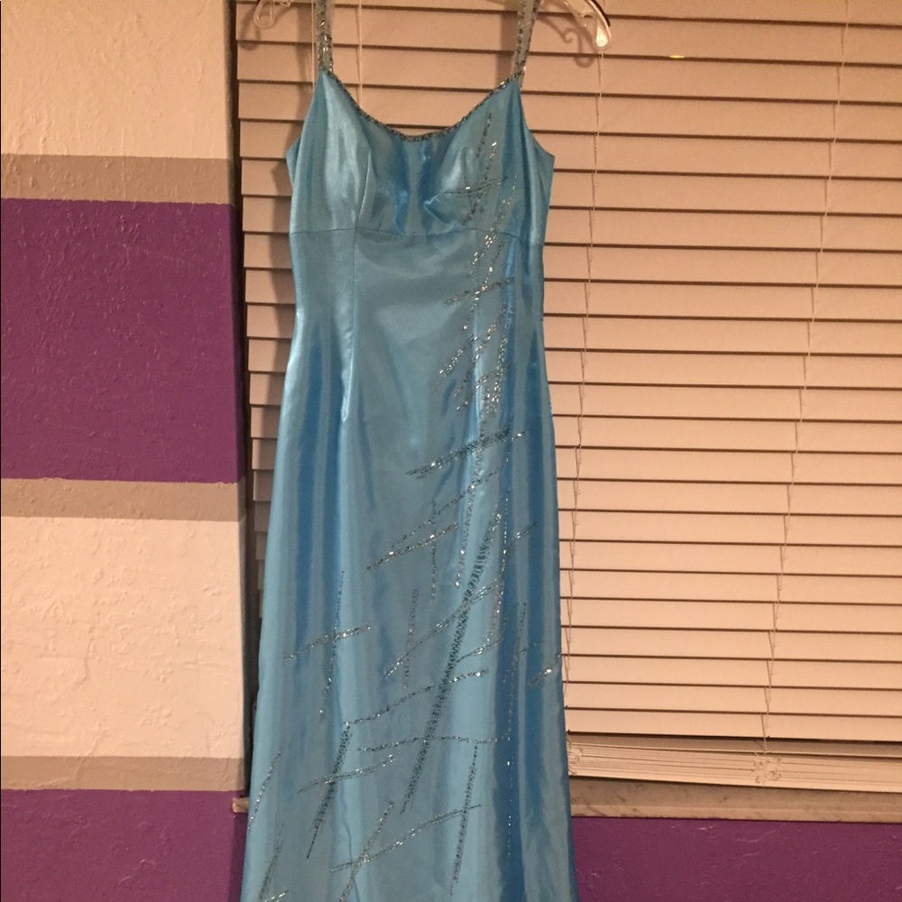 Light blue full length prom dress